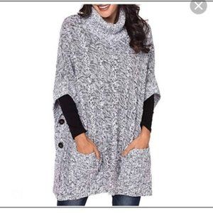 Yingkis Poncho Sweater Cowl Neck Sweater One Size